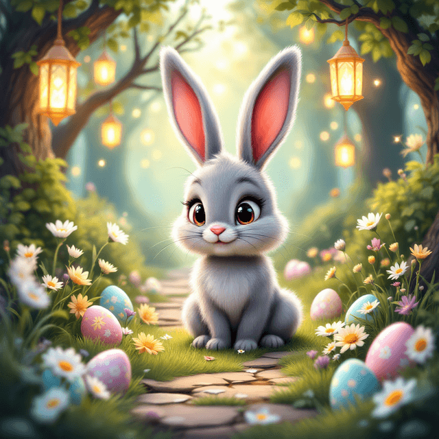 Enchanted Easter Bunny in a Whimsical Garden