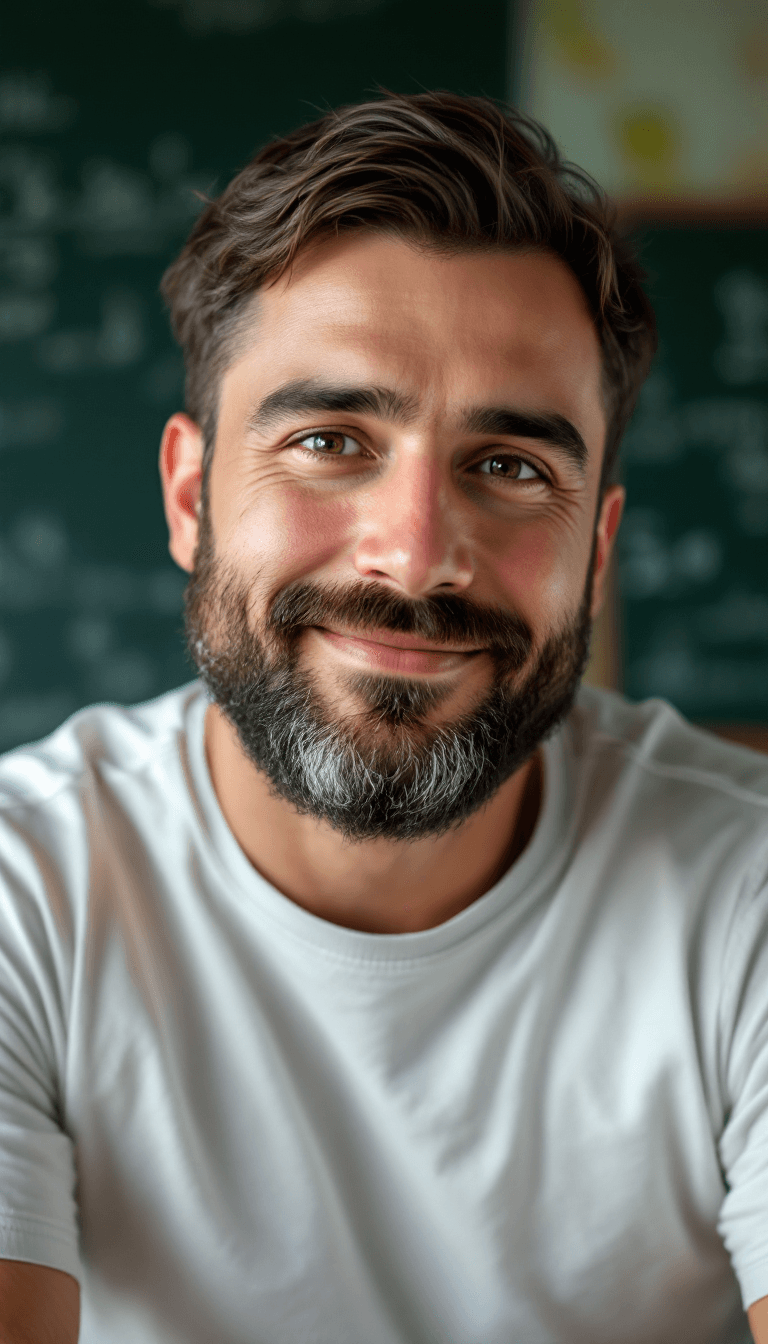 Portrait of a Passionate Physics Teacher in a Classroom Setting