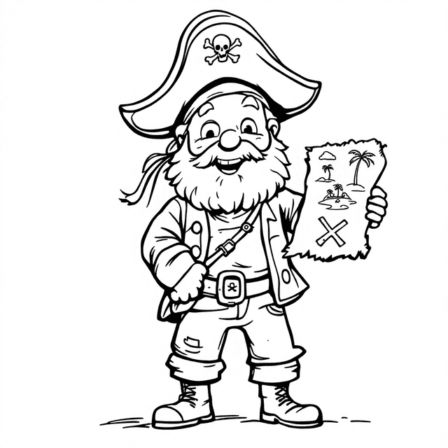 Pirate Adventure Coloring Page: Treasure Map Fun!