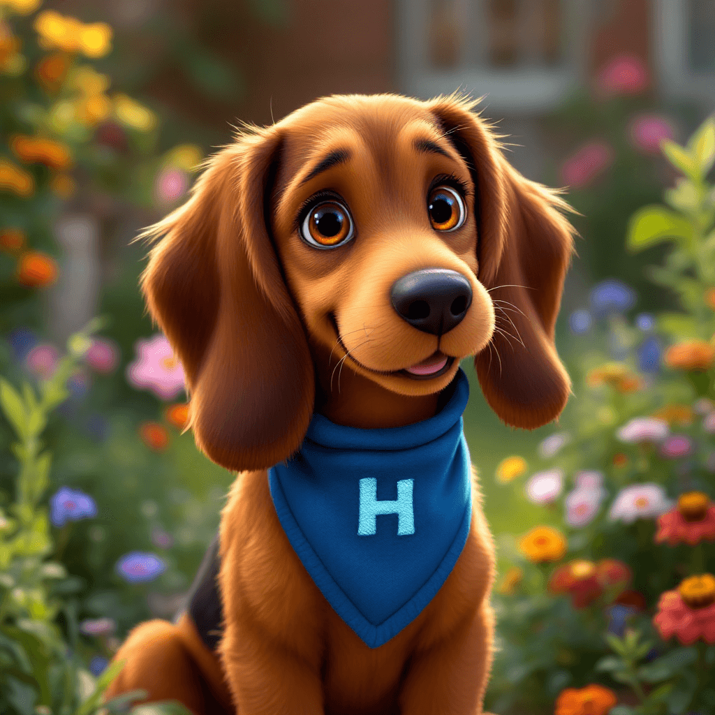 Hound Dog Happiness: A Colorful Garden Adventure