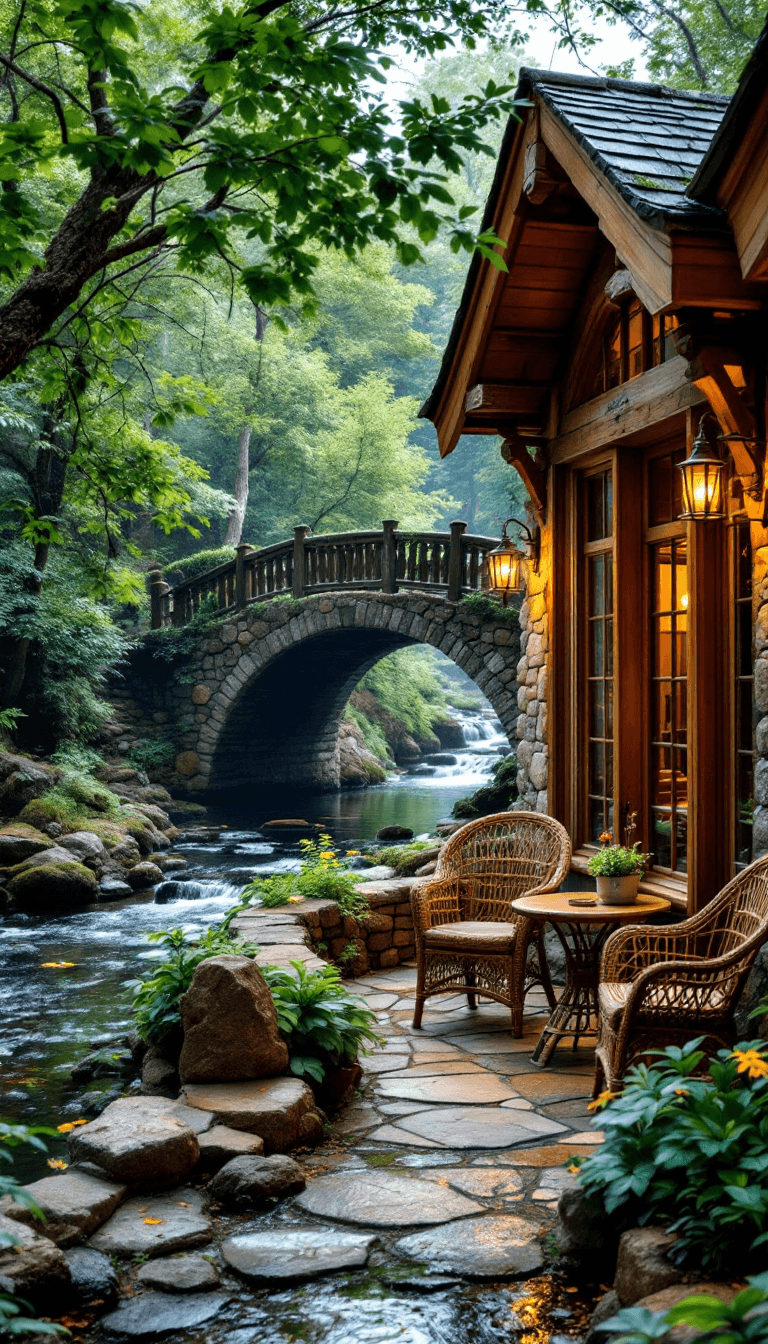 Serene Stone Cottage Escape by the Forest Stream