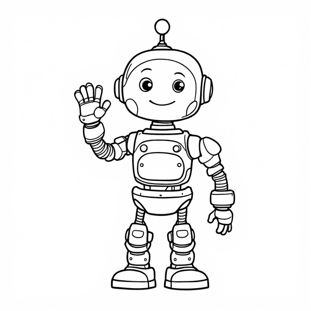 Friendly Robot Waving Coloring Page