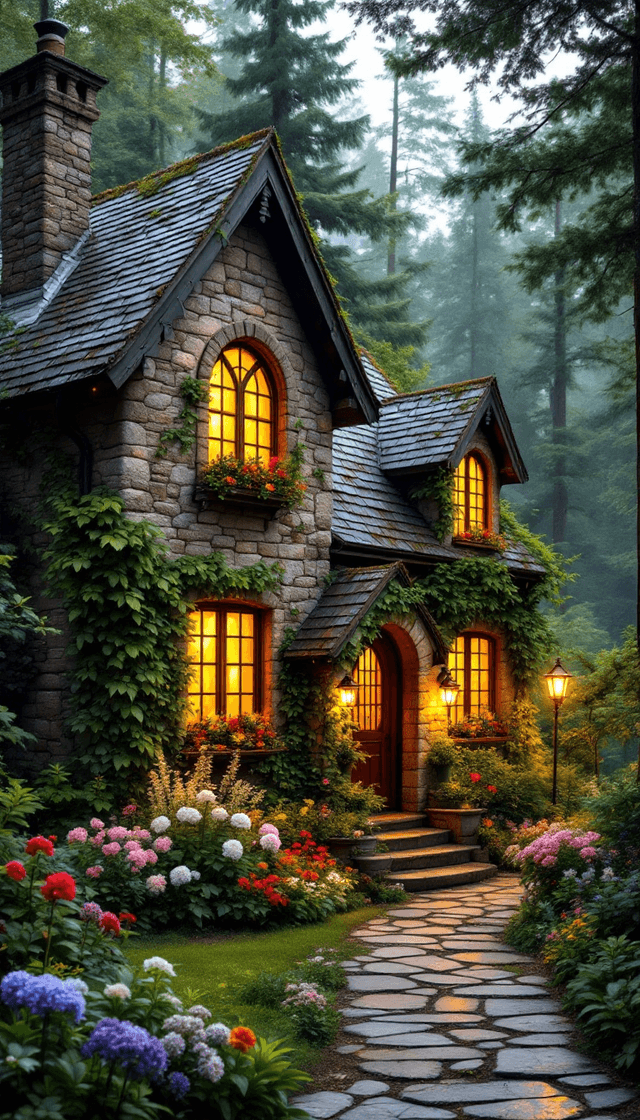 Enchanted Stone Cottage in a Serene Forest