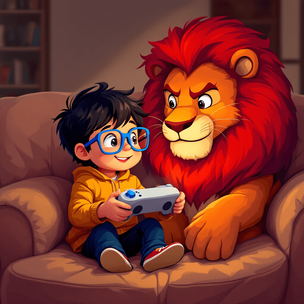 Playtime Adventures: A Child and Their Lion