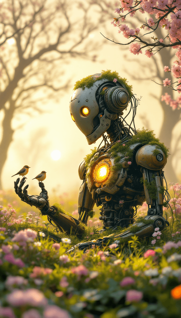 Harmony of Nature and Machine: A Whimsical Dawn Encounter