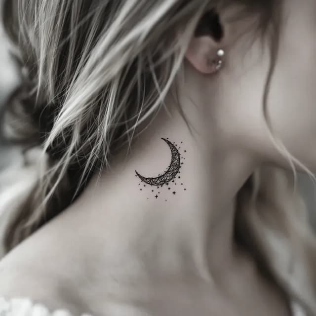 Elegant Crescent Moon Tattoo Behind the Ear
