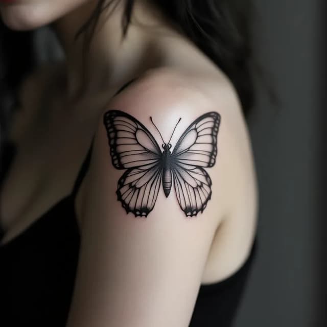 Elegant Realistic Butterfly Tattoo on Upper Arm