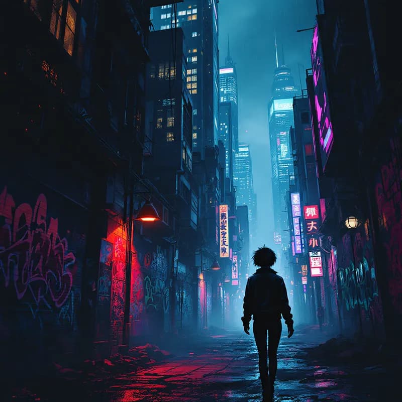 Lone Wanderer in the Neon Abyss