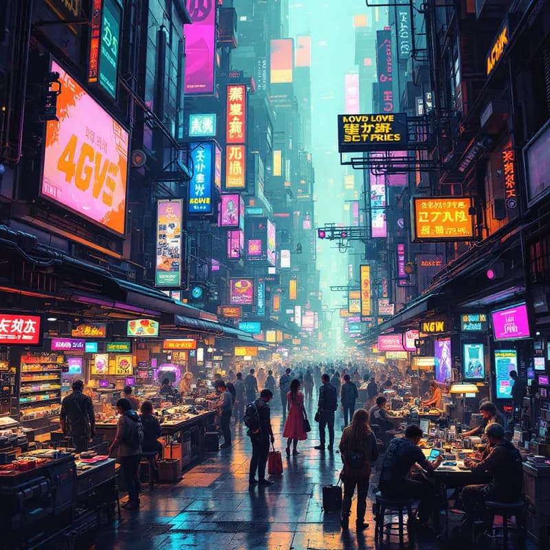 Neon Bazaar: A Cyberpunk Marketplace of the Future