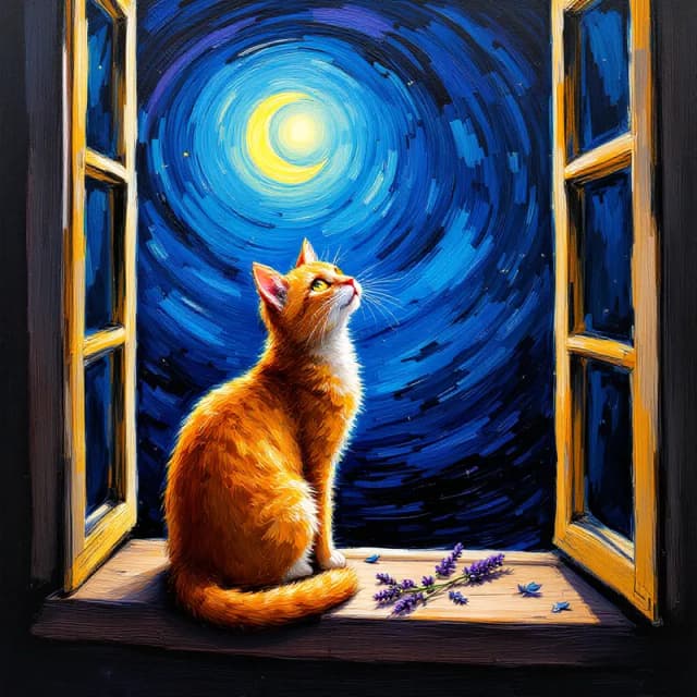 Moonlit Whiskers: A Cat's Nighttime Vigil