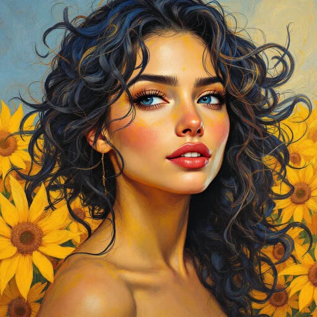 Radiant Reflections: A Female Self-Portrait with Sunflower Serenity